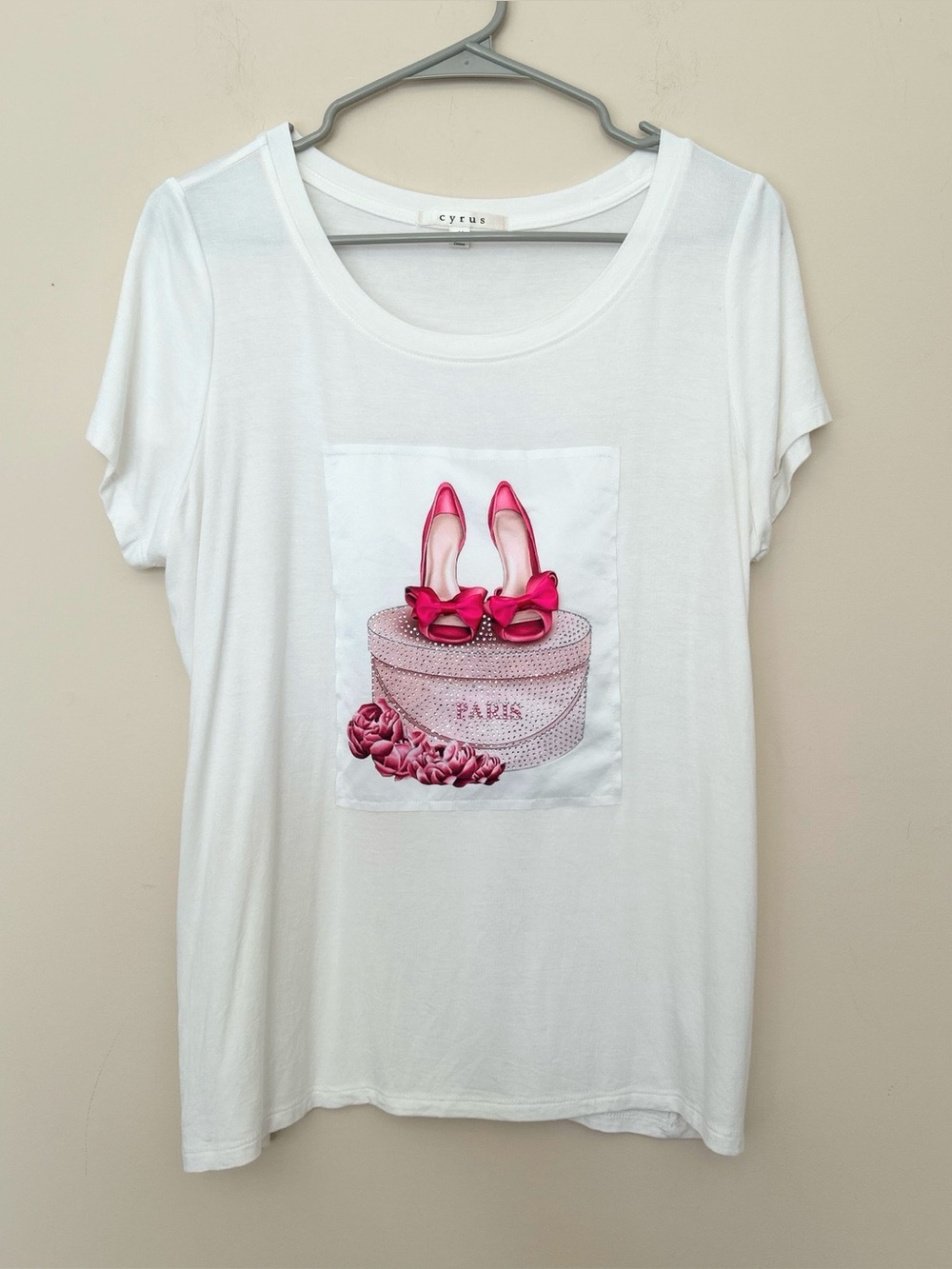 Cyrus White Short-Sleeve Tee with Pink Heels Graphic